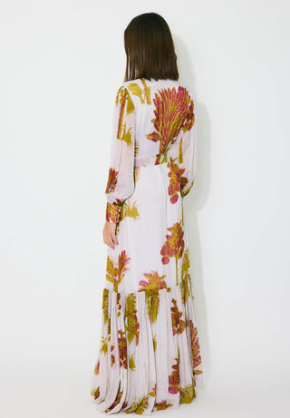 Beige, mustard and hot pink floral shirt dress