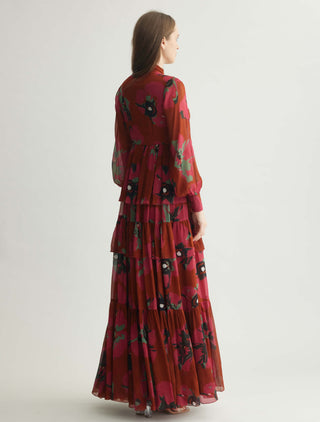 Red Pink And Mint Floral Long Dress by Koai available on Indiaspopup