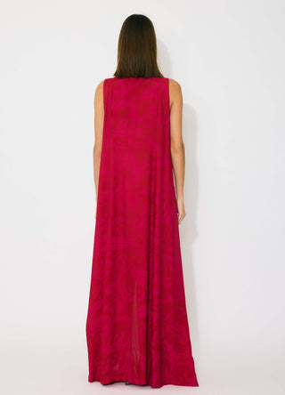 Hot pink and red sleeveless shirt dress