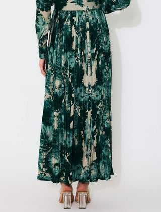 Dark green toil print crinkled skirt and shirt