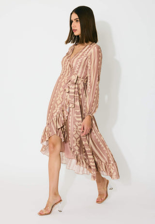Peach and cream pattern wrap dress