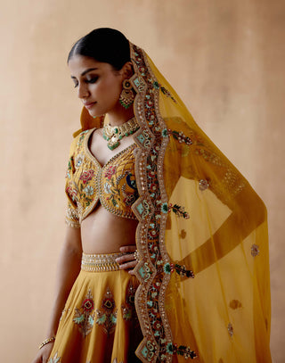 Aman Takyar-Mustard Floral Embroidery Lehenga Set-INDIASPOPUP.COM