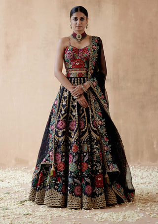 Aman Takyar-Black Floral Embroidery Lehenga Set-INDIASPOPUP.COM