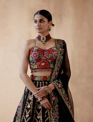 Aman Takyar-Black Floral Embroidery Lehenga Set-INDIASPOPUP.COM