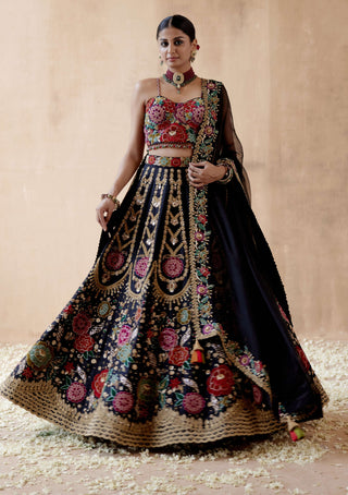 Aman Takyar-Black Floral Embroidery Lehenga Set-INDIASPOPUP.COM