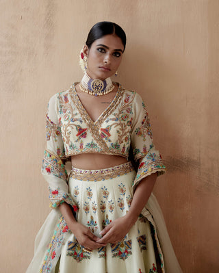 Aman Takyar-Mint Green Dupion Silk Lehenga Set-INDIASPOPUP.COM