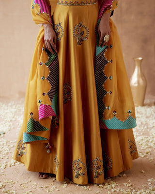 Aman Takyar-Mustard Floral Embroidery Lehenga Set-INDIASPOPUP.COM