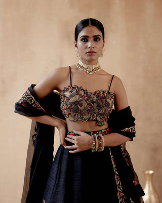 Aman Takyar-Black Raw Silk Lehenga Set-INDIASPOPUP.COM