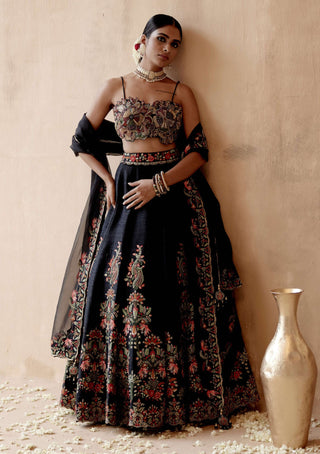 Aman Takyar-Black Raw Silk Lehenga Set-INDIASPOPUP.COM