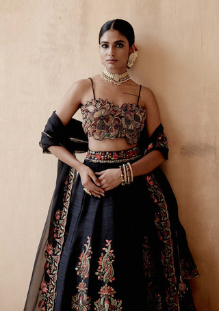 Aman Takyar-Black Raw Silk Lehenga Set-INDIASPOPUP.COM