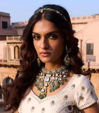 Lavanya green polki necklace set