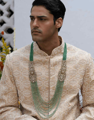 Shrest antique finish green polki groom necklace
