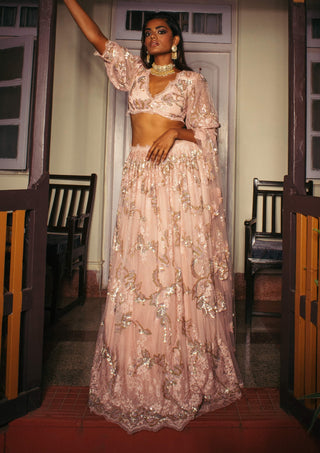 Shehla Khan-Blush Pink Lace Lehenga Set-INDIASPOPUP.COM
