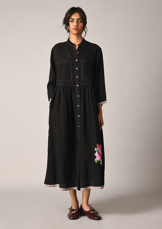 Bella black applique embroidery dress