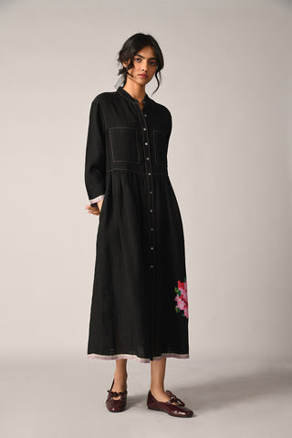 Bella black applique embroidery dress