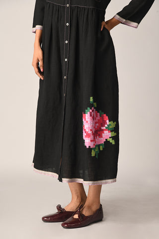 Bella black applique embroidery dress