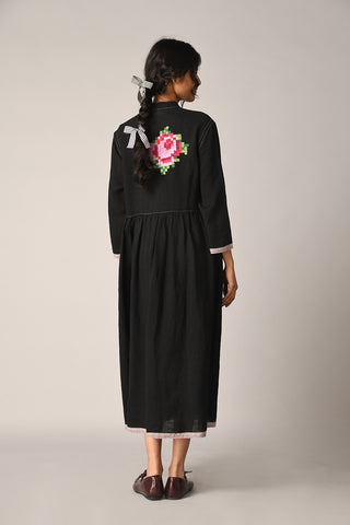 Bella black applique embroidery dress