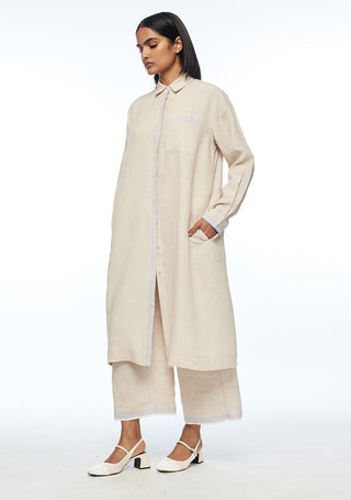 Polyantha beige front open tunic and pants