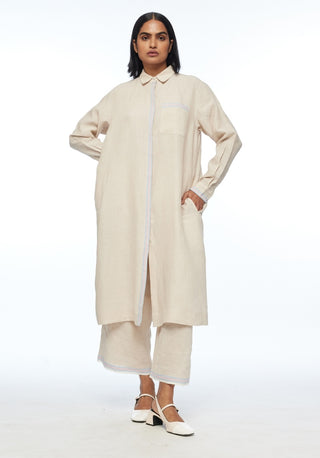 Polyantha beige front open tunic and pants