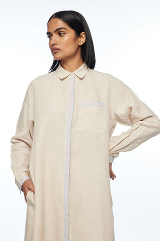 Polyantha beige front open tunic and pants