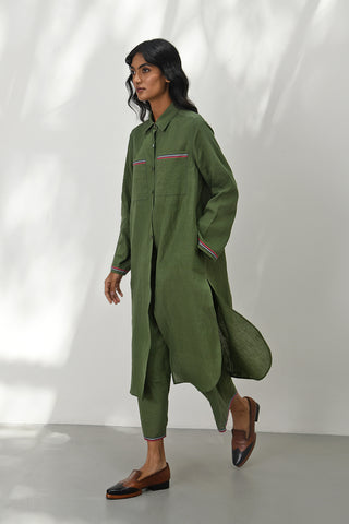 Gubbio Olive Green Handloom Tunic by Payal Pratap available on Indiaspopup.com