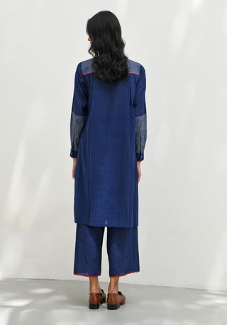 Anais Front Open Navy Smocked Tunic by Payal Pratap available on Indiaspopup.com