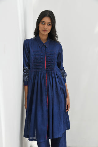 Anais Front Open Navy Smocked Tunic by Payal Pratap available on Indiaspopup.com