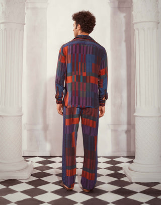 Nikita Mhaisalkar Men-Tangerine Tile Print Shirt And Pants-INDIASPOPUP.COM
