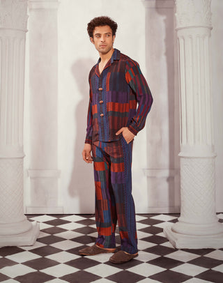 Nikita Mhaisalkar Men-Tangerine Tile Print Shirt And Pants-INDIASPOPUP.COM