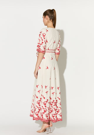 White with red embroidered shirt dress