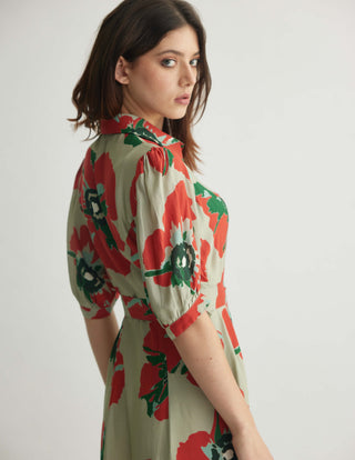 Mint and red floral shirt dress