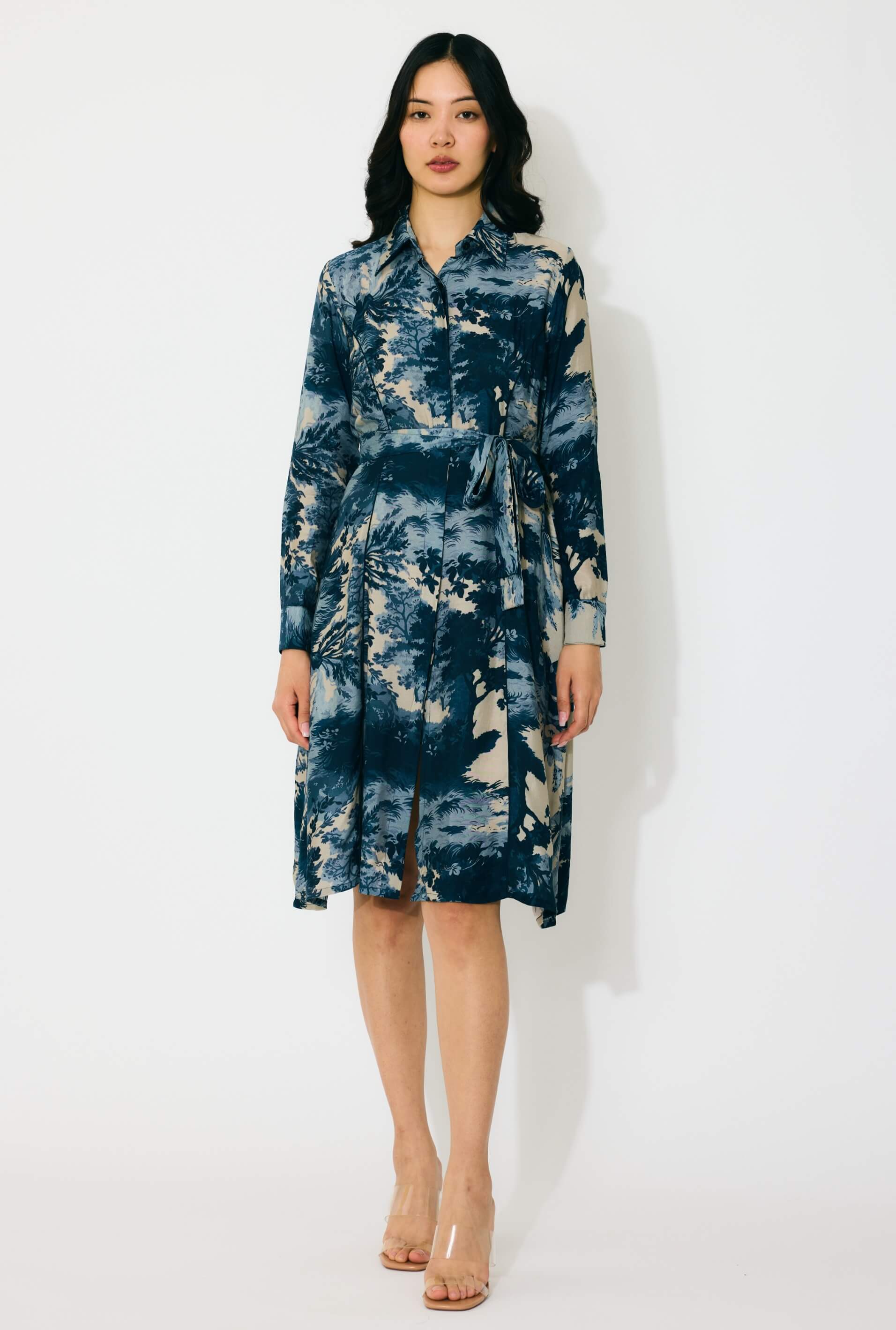 toile shirt dress Blue, indigo and beige toile print shirt dress M