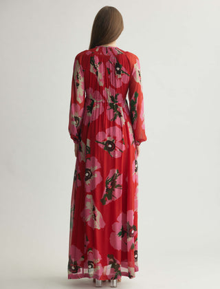 Red And Pink Floral Kaftan Dress by Koai available on Indiaspopup