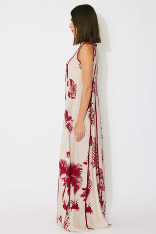 Beige and red floral sleeveless long dress