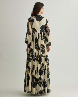 White And Black Floral Long Dress by Koai available on Indiaspopup