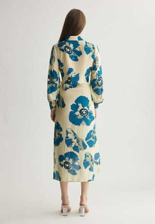 White Blue Floral Wrap Shirt Dress by Koai available on Indiaspopup