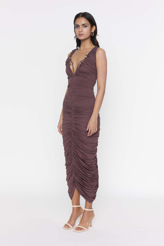 Deme By Gabriella-Brown Ruched Dress-INDIASPOPUP.COM