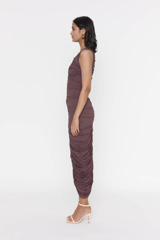 Deme By Gabriella-Brown Ruched Dress-INDIASPOPUP.COM