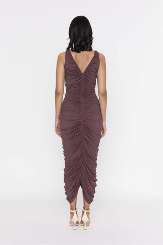 Deme By Gabriella-Brown Ruched Dress-INDIASPOPUP.COM