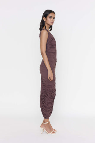 Deme By Gabriella-Brown Ruched Dress-INDIASPOPUP.COM