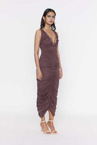 Deme By Gabriella-Brown Ruched Dress-INDIASPOPUP.COM