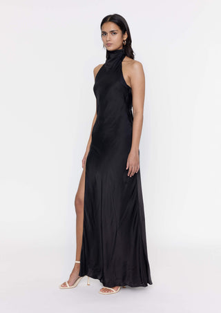 Deme By Gabriella-Black Satin Gown-INDIASPOPUP.COM