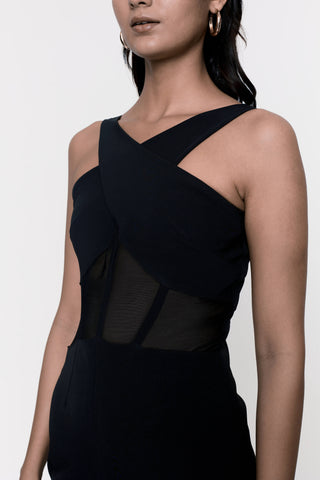 Deme By Gabriella-Black Corset Jumpsuit-INDIASPOPUP.COM