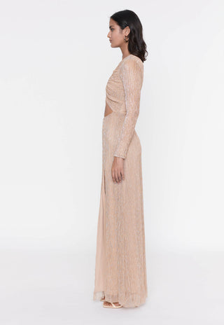 Deme By Gabriella-Blush Pink Crinkled Gown-INDIASPOPUP.COM