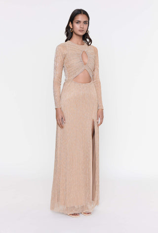 Deme By Gabriella-Blush Pink Crinkled Gown-INDIASPOPUP.COM