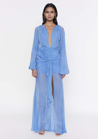 Deme By Gabriella-Very Peri Chiffon Pleated Gown-INDIASPOPUP.COM