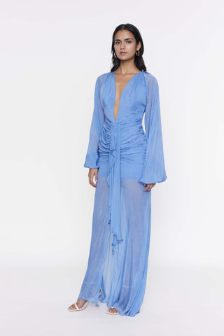 Deme By Gabriella-Very Peri Chiffon Pleated Gown-INDIASPOPUP.COM