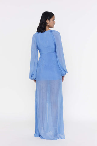 Deme By Gabriella-Very Peri Chiffon Pleated Gown-INDIASPOPUP.COM