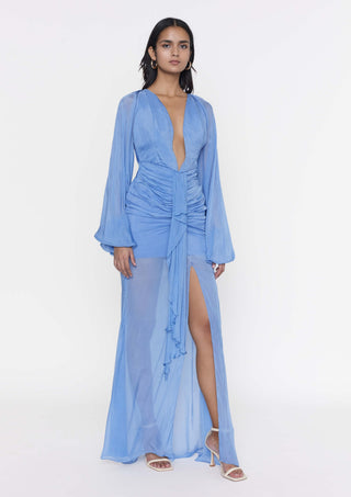 Deme By Gabriella-Very Peri Chiffon Pleated Gown-INDIASPOPUP.COM