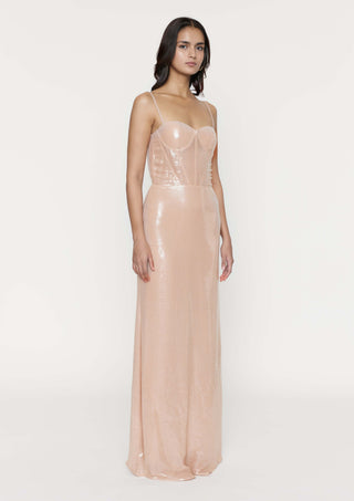 Deme By Gabriella-Nude Pink Sequins Gown-INDIASPOPUP.COM